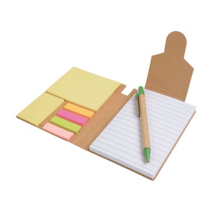 Bloc note en papier recyclé, avec stylo en carton et feuillets adhésifs 12