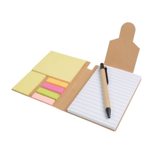 Bloc note en papier recyclé, avec stylo en carton et feuillets adhésifs 14