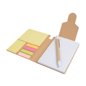 Bloc note en papier recyclé, avec stylo en carton et feuillets adhésifs 15