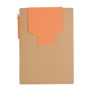 Bloc note en papier recyclé, avec stylo en carton et feuillets adhésifs