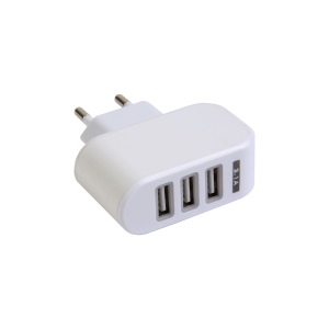 Chargeur multiporte USB mural, en plastique avec 3 entrées (3 entrées chacune de 5V/1000 m 2