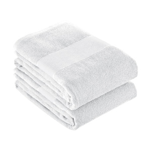 Serviette en éponge de coton 100% (300gr/m2) avec bande de couleur en polyester imprimable