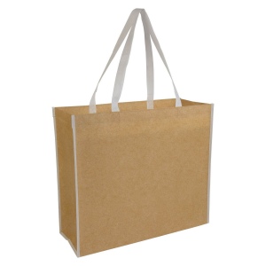 Sac shopper en TNT lamine avec anses longues colorées et soufflet 20
