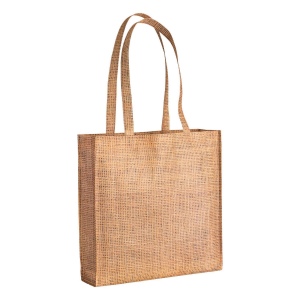 Sac shopper en TNT imprimé effet jute avec anses longues et soufflet 2