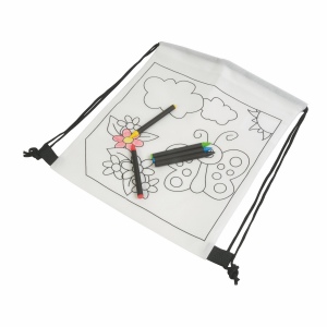 Set de 5 crayons de couleurs à la cire de forme cylindrique, dans un mini sac à dos en TNT 3