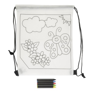Set de 5 crayons de couleurs à la cire de forme cylindrique, dans un mini sac à dos en TNT 6