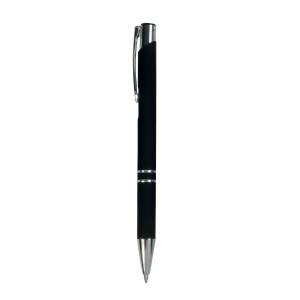 Stylo à poussoir en aluminium caoutchouté avec décoration à 2 anneaux et détails chromés a 18