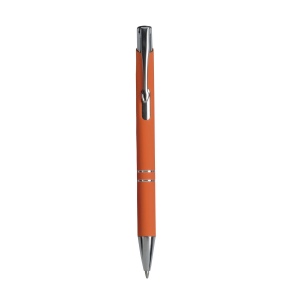 Stylo à poussoir en aluminium caoutchouté avec décoration à 2 anneaux et détails chromés a 4