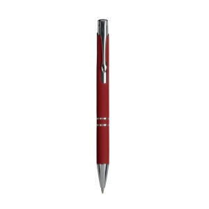 Stylo à poussoir en aluminium caoutchouté avec décoration à 2 anneaux et détails chromés a 8