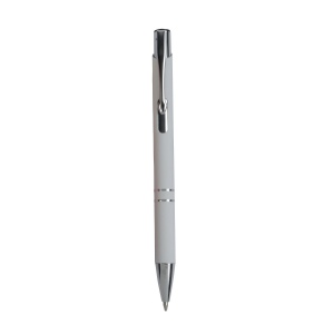 Stylo à poussoir en aluminium caoutchouté avec décoration à 2 anneaux et détails chromés a 10