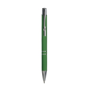 Stylo à poussoir en aluminium caoutchouté avec décoration à 2 anneaux et détails chromés a 7