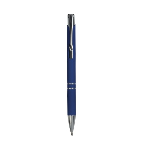 Stylo à poussoir en aluminium caoutchouté avec décoration à 2 anneaux et détails chromés a 6