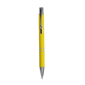 Stylo à poussoir en aluminium caoutchouté avec décoration à 2 anneaux et détails chromés a 5