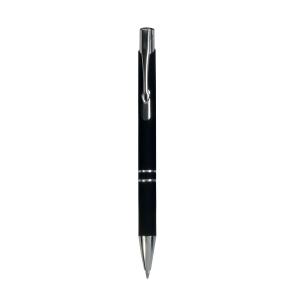 Stylo à poussoir en aluminium caoutchouté avec décoration à 2 anneaux et détails chromés a 9