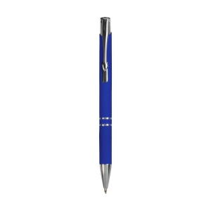 Stylo à poussoir en aluminium caoutchouté avec décoration à 2 anneaux et détails chromés a 3
