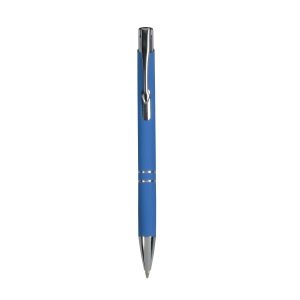 Stylo à poussoir en aluminium caoutchouté avec décoration à 2 anneaux et détails chromés a