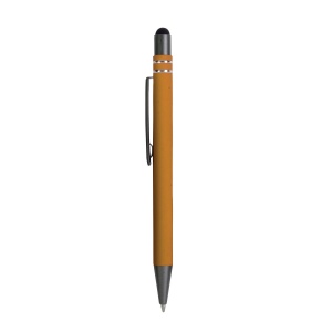 Stylo à poussoir en aluminium caoutchouté avec décoration à 2 anneaux et détails chromés a 9