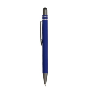 Stylo à poussoir en aluminium caoutchouté avec décoration à 2 anneaux et détails chromés a 10