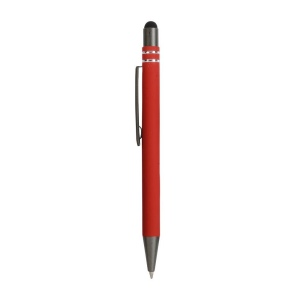 Stylo à poussoir en aluminium caoutchouté avec décoration à 2 anneaux et détails chromés a 11