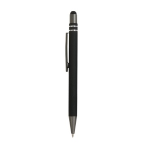 Stylo à poussoir en aluminium caoutchouté avec décoration à 2 anneaux et détails chromés a 12