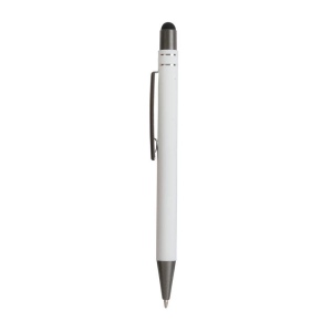 Stylo à poussoir en aluminium caoutchouté avec décoration à 2 anneaux et détails chromés a 13