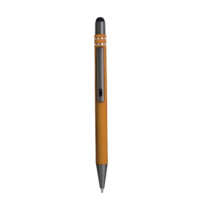 Stylo à poussoir en aluminium caoutchouté avec décoration à 2 anneaux et détails chromés a 3