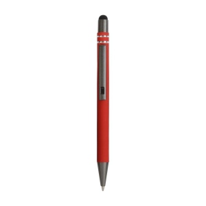 Stylo à poussoir en aluminium caoutchouté avec décoration à 2 anneaux et détails chromés a 5