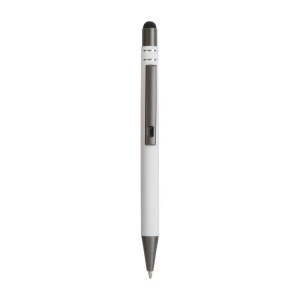 Stylo à poussoir en aluminium caoutchouté avec décoration à 2 anneaux et détails chromés a 7