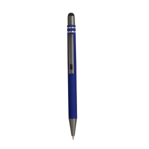 Stylo à poussoir en aluminium caoutchouté avec décoration à 2 anneaux et détails chromés a 4