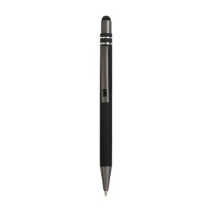 Stylo à poussoir en aluminium caoutchouté avec décoration à 2 anneaux et détails chromés a 6