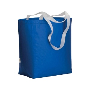 Shopper en R-PET laminé avec soufflet à la base - longues poignées en polyester 2