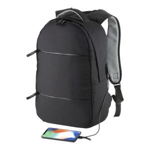 Sac-à-dos porte-pc en polyester 600D. Poche principale porte-pc et 3 poches frontales 3