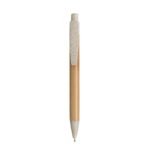 Stylo à déclic en bambou avec  détails paille de blé (50%) et PP (50%) 3
