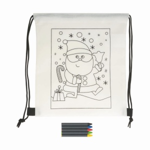 Set de 5 crayons de couleur en cire de forme cylindrique, dans un mini sac à dos coloré 3