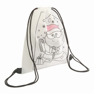 Set de 5 crayons de couleur en cire de forme cylindrique, dans un mini sac à dos coloré