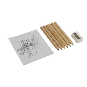 Set composé de 6 crayons en bois, taille-crayon en plastique et album, dans une boite 6