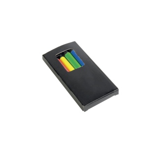 Set de 6 crayons en bois colorés fluo, section cylindrique, dans boite en bois 2