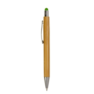 Stylo à pression avec corps en bambou, touch coloré et pointe chromée 8