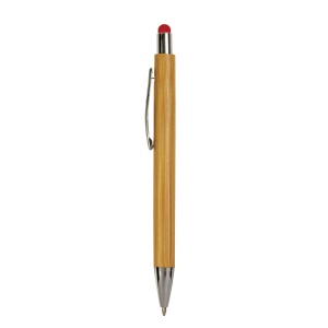 Stylo à pression avec corps en bambou, touch coloré et pointe chromée 9