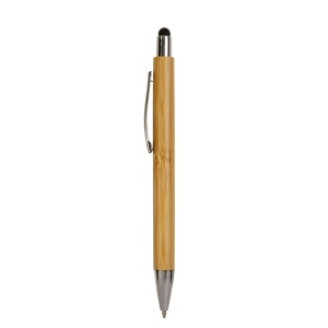Stylo à pression avec corps en bambou, touch coloré et pointe chromée 10
