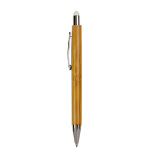 Stylo à pression avec corps en bambou, touch coloré et pointe chromée 11