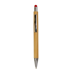 Stylo à pression avec corps en bambou, touch coloré et pointe chromée 4
