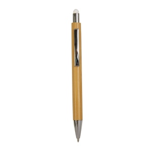Stylo à pression avec corps en bambou, touch coloré et pointe chromée 6