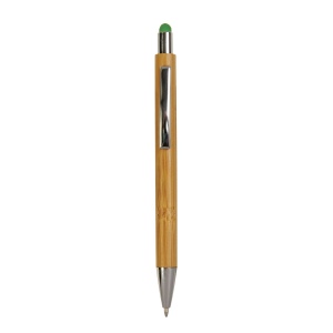 Stylo à pression avec corps en bambou, touch coloré et pointe chromée 3