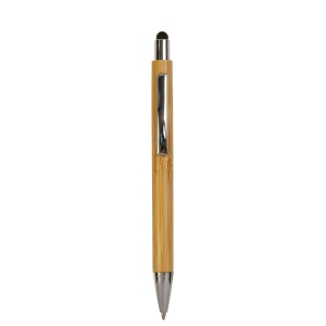 Stylo à pression avec corps en bambou, touch coloré et pointe chromée 5