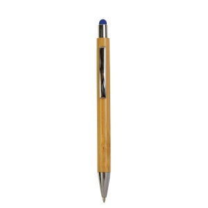 Stylo à pression avec corps en bambou, touch coloré et pointe chromée 2