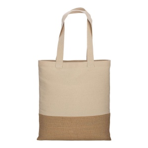Tote-bag en coton 230g/m2, base en toile de jute, anses longues 3
