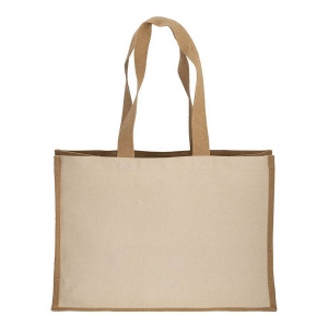 Tote-bag avec soufflet en coton 280 g/m2, détails en toile de jute, anses longues 7