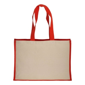 Tote-bag avec soufflet en coton 280 g/m2, détails en toile de jute, anses longues 19