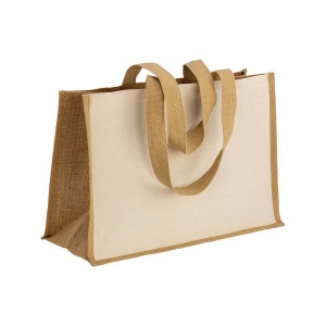 Tote-bag avec soufflet en coton 280 g/m2, détails en toile de jute, anses longues 2